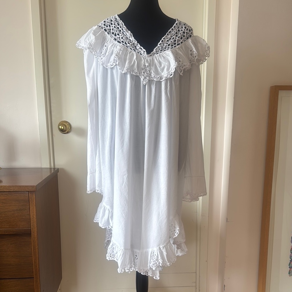 💕Romantic Vintage White Cotton Lace Trim Nightgown M EUC